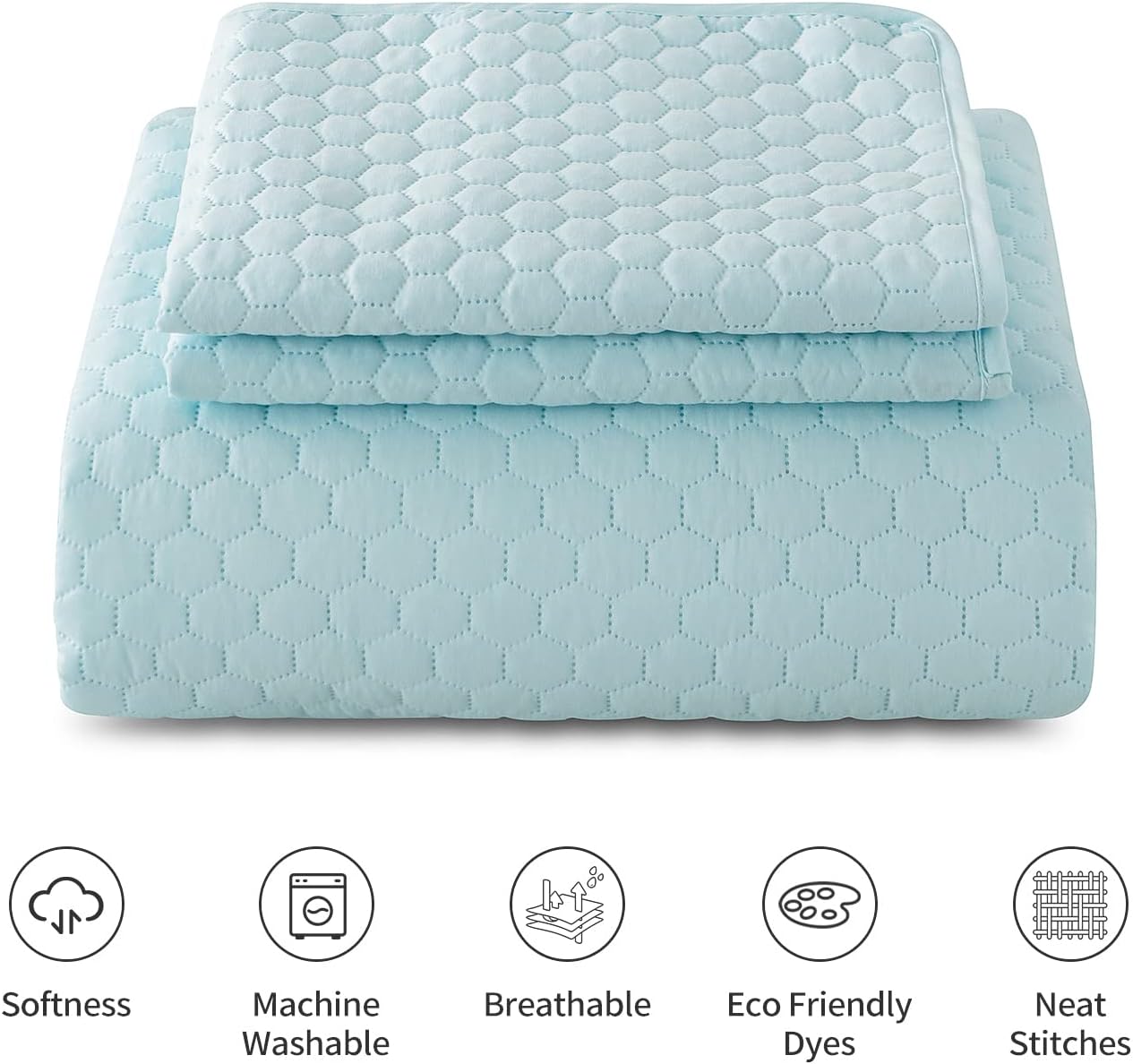 HENGWEI Queen Size Lightweight Blue Bedspread Set