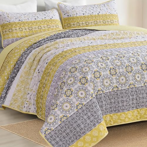 WONGS BEDDING Boho Yellow Quilt Set California King 1
