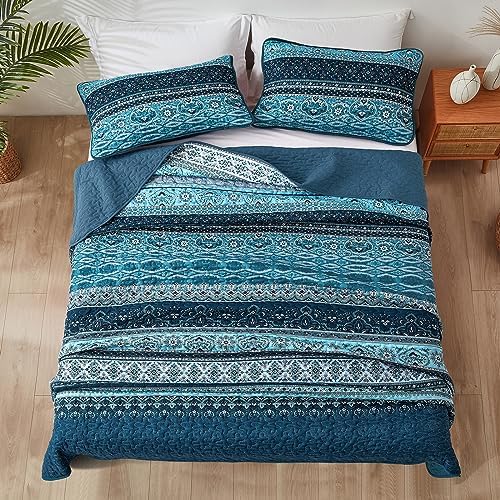 WONGS BEDDING Boho Quilt Set Full Size Blue