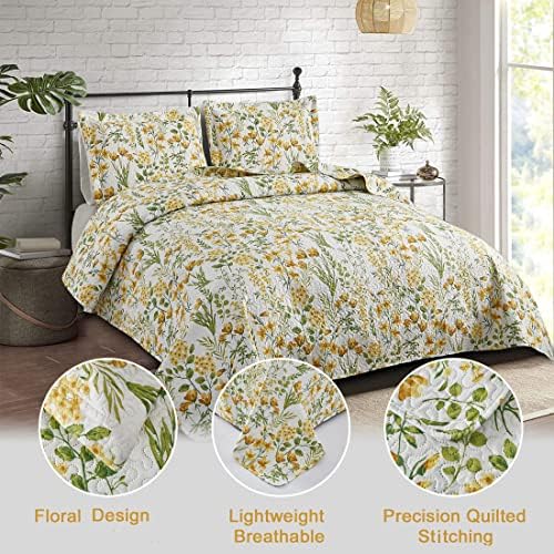 ARL HOME Floral King Quilt Set with Reversible Design