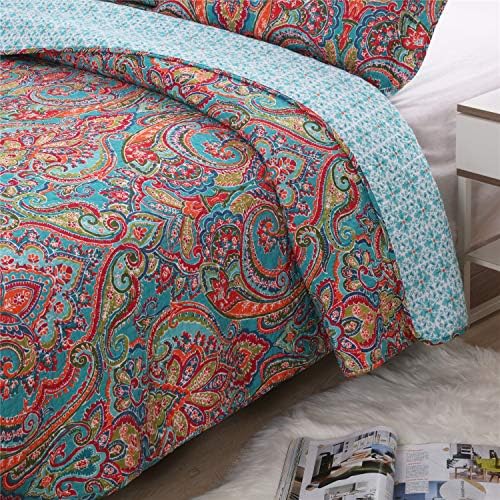 Floral Boho Quilt Comforter Set Queen 3 Piece