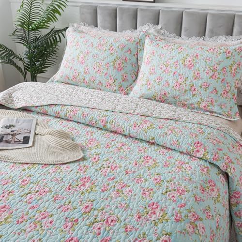 Brandream 3-Piece Shabby Chic Floral Quilt Set
