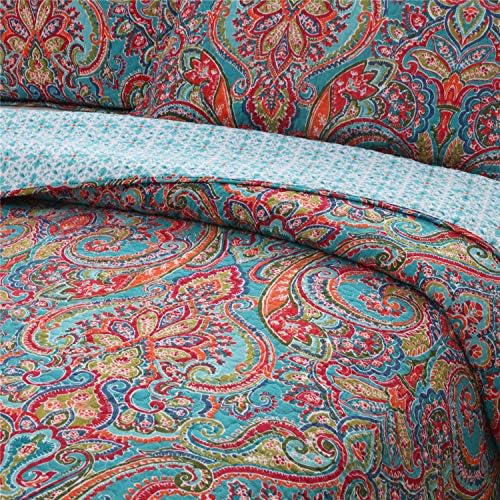 Floral Boho Quilt Comforter Set Queen 3 Piece