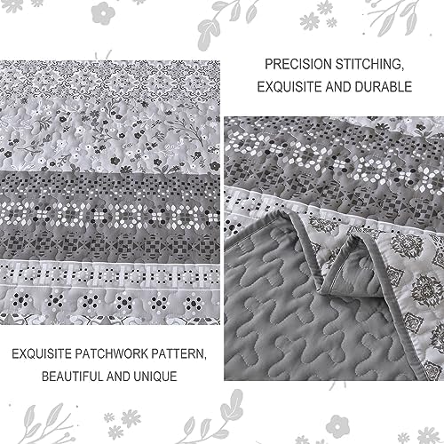 Grey Boho Quilt Set with 2 Pillowcases