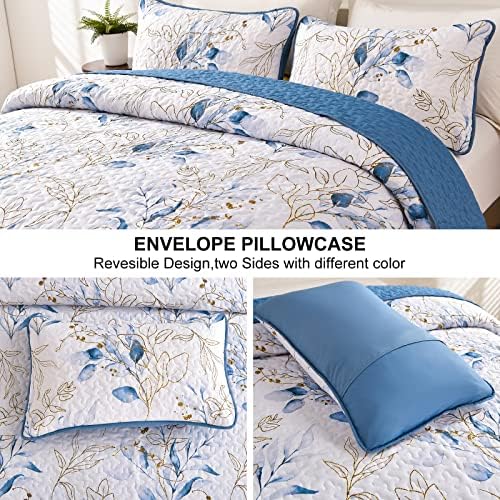 Anibedding Blue Quilt Set California King 3 Piece