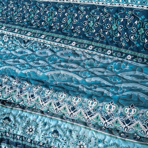 WONGS BEDDING Boho Quilt Set Full Size Blue