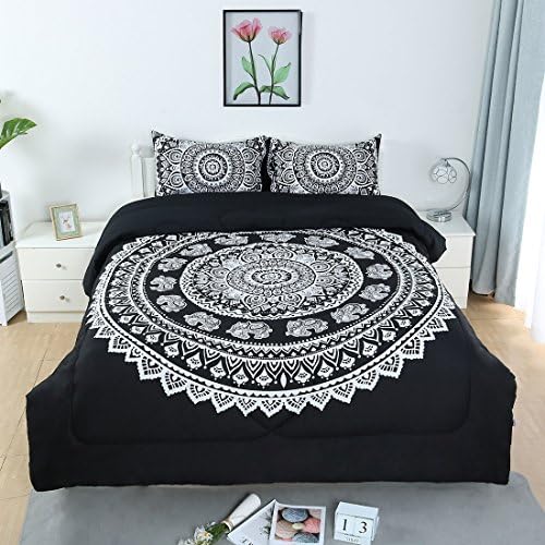 Uxcell Bohemian Black Comforter Set - 3D Printed Reversible 3 Piece