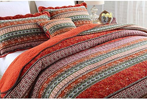 NEWLAKE Striped Cotton Quilt Set Queen Size