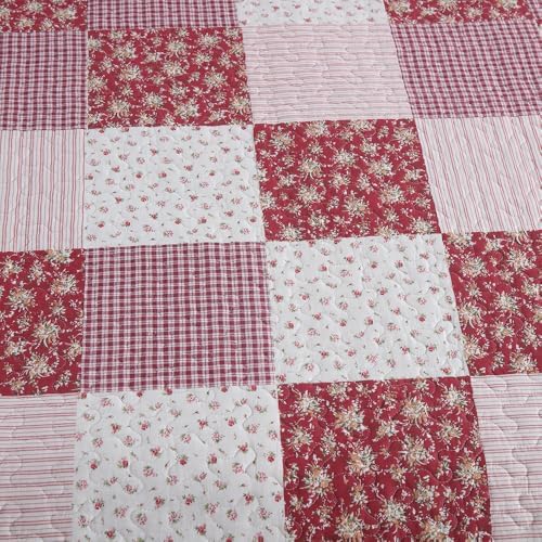 ENASAL Reversible Plaid Flower Quilt Bedspread Set King Size
