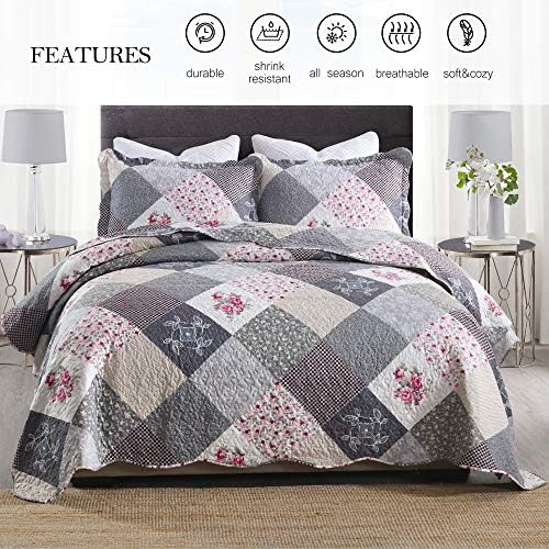 ENJOHOS Farmhouse Quilt Set King Size Grey
