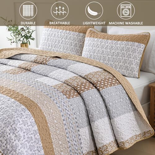 Wongs Brown Bohemian Stripe Quilt King Size Set