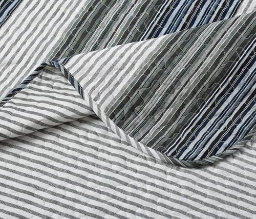 Brilliant Sunshine Multi Grey Striped Quilt Set