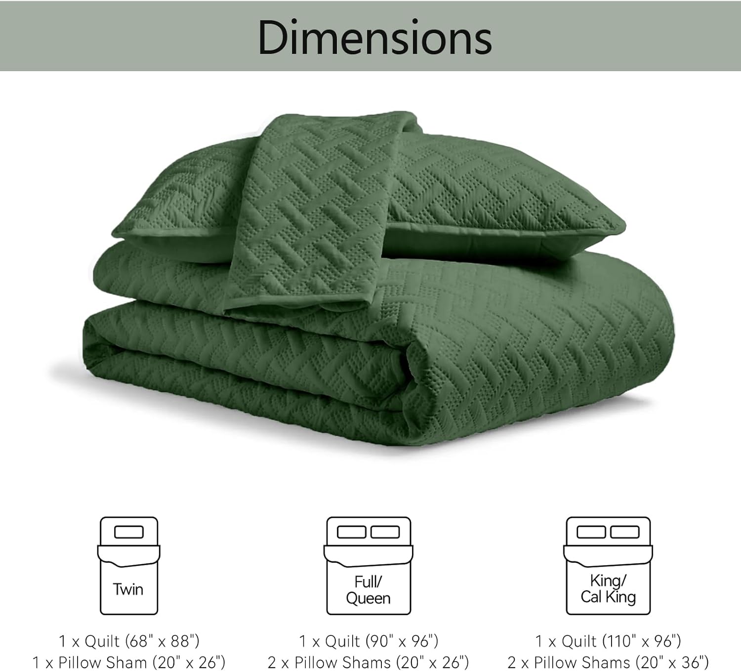 FLYMME Queen Quilt Olive Green Set with Shams