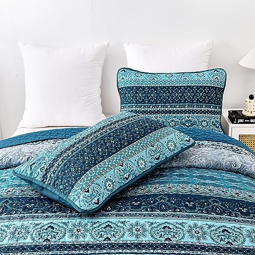 WONGS BEDDING Boho Quilt Set Full Size Blue