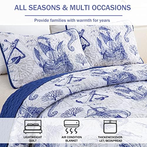 DJY Nautical Beach Quilt Set King 3 Piece