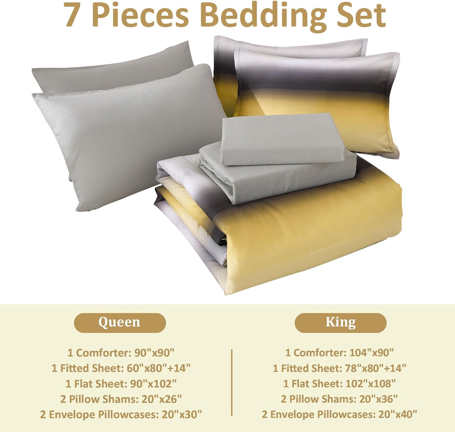Dinjoy Boho Ombre Yellow Comforter Set 7 Piece Full Size