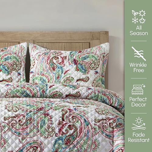 Elegant Comfort Reversible Paisley Quilt Set - Queen Turquoise