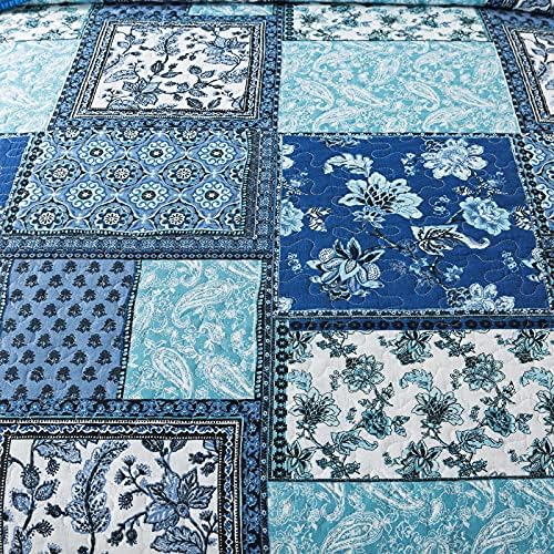 NEWLAKE Reversible Cotton Bedspread Quilt Set Queen Size