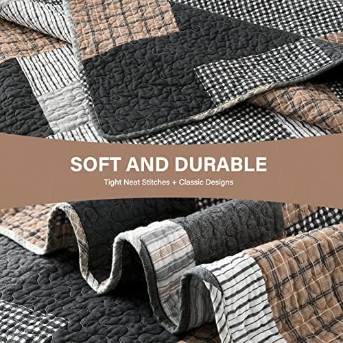 SahSahCasa King Quilt Set 3 Piece Grey Black Brown White