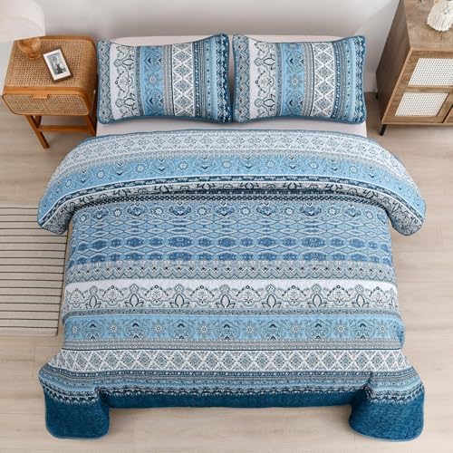 WONGS BEDDING Boho Striped Quilt Set Full Size 3 Pieces