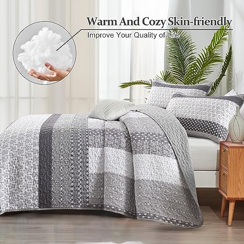WONGS BEDDING Grey Boho Queen Quilt Set 3 pcs
