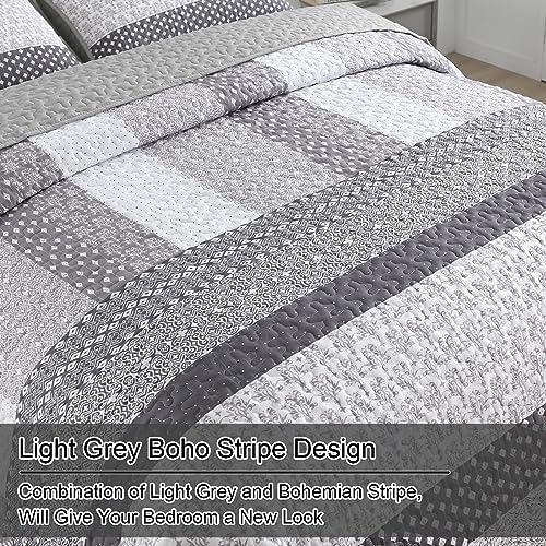 WONGS BEDDING Grey Boho Queen Quilt Set 3 pcs