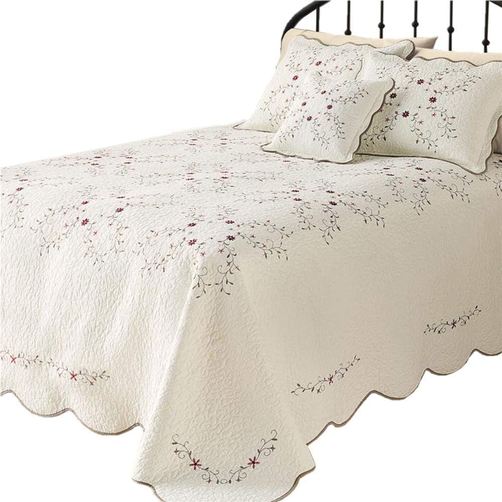 LELVA Oversized Floral Quilt Set California King Beige 3Pcs
