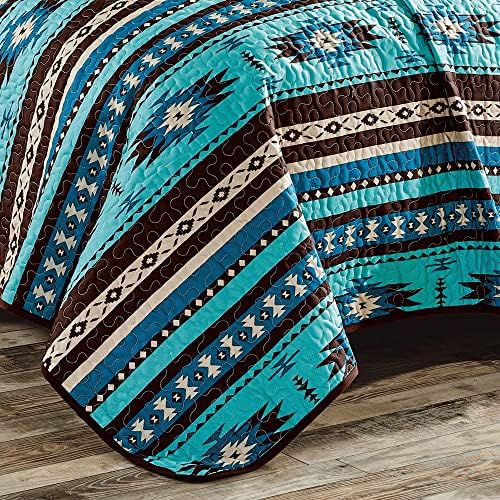 Linen Mart Southwestern Turquoise Tan Aztec Coverlet - 5 Piece Set