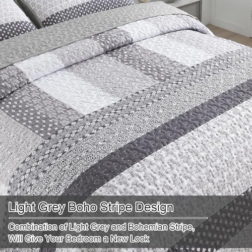 WONGS BEDDING Grey Bohemian Quilt Set King Size 3 Piece