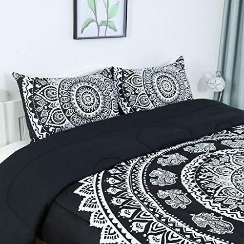 Uxcell Bohemian Black Comforter Set - 3D Printed Reversible 3 Piece