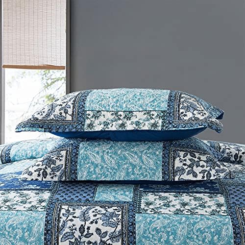 NEWLAKE Reversible Cotton Bedspread Quilt Set Queen Size