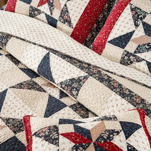 Star Patchwork Quilt Set Cal King 100 Cotton Reversible Comforter