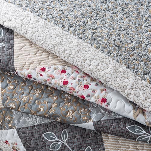 HoneiLife Queen Quilt Set 3 Pieces Grey Border
