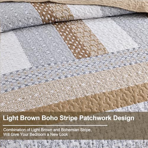 Wongs Brown Bohemian Stripe Quilt King Size Set