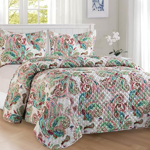Elegant Comfort Reversible Paisley Quilt Set - Queen Turquoise