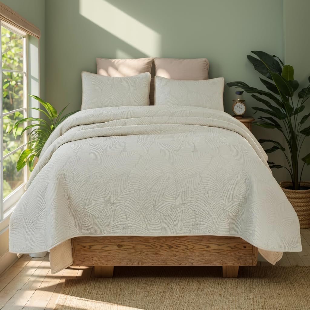 Brandream King Size Quilt Set Cotton Elegant Beige