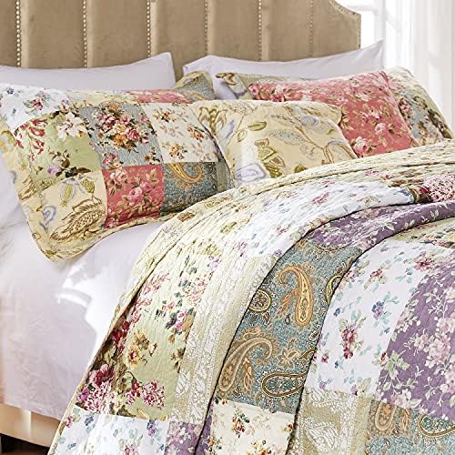 Greenland Home Blooming Prairie 100 Cotton Reversible Quilt Set 5-Piece KingCal King