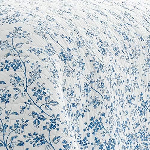 Laura Ashley Twin Quilt Set - Flora Blue Reversible Cotton Bedding