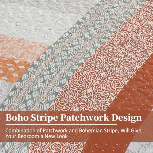 WONGS BEDDING Burnt Orange Boho Quilt Set Queen Size 3 Pieces
