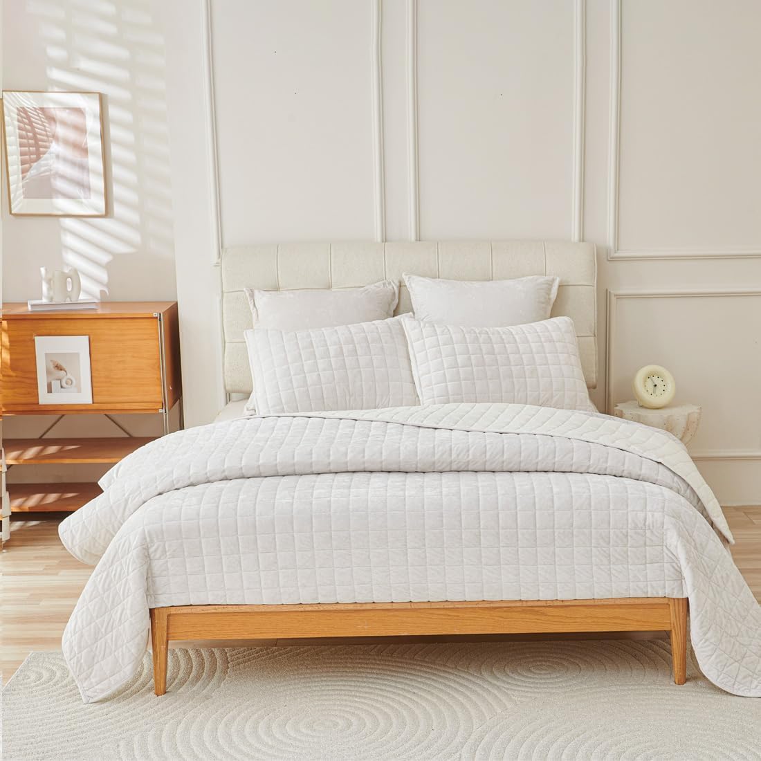 Velvet Quilt Oversized King Size 120x128 Cream White