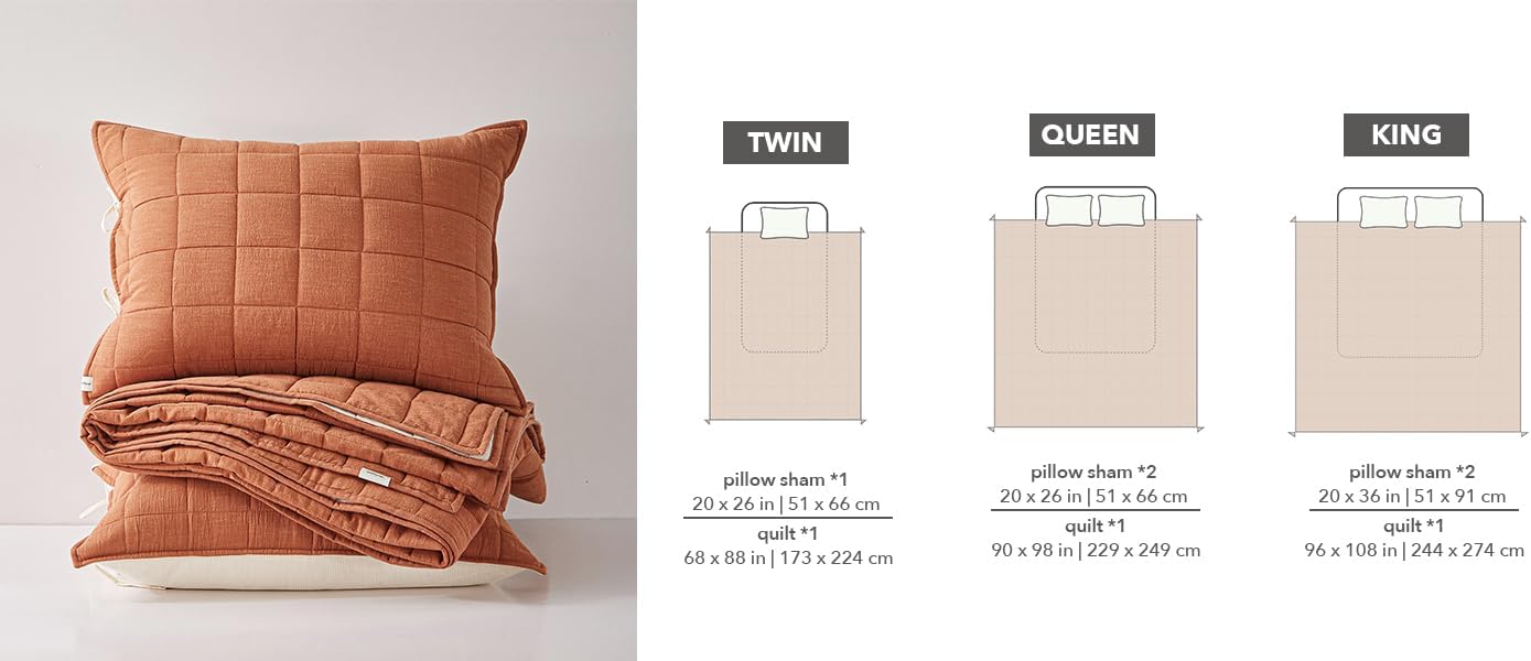 Cotton Quilt Bed Spreads 3-Piece Set Queen Burnt Orange