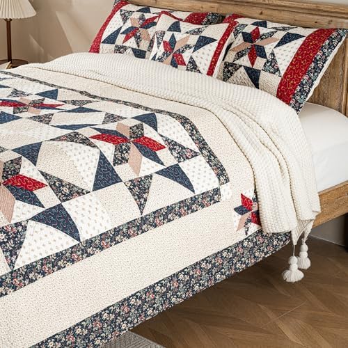 Star Patchwork Quilt Set Cal King 100 Cotton Reversible Comforter