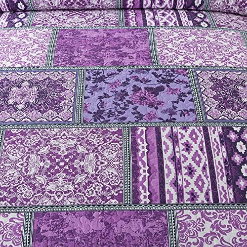 NEWLAKE Reversible Patchwork Quilt Set Purple Bohemian King Size