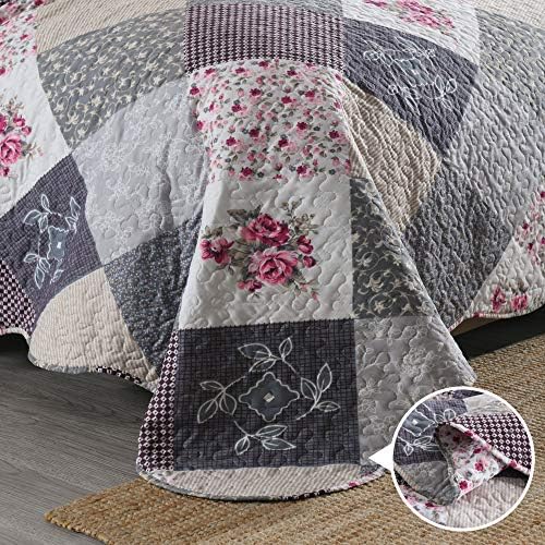 ENJOHOS Farmhouse Quilt Set King Size Grey