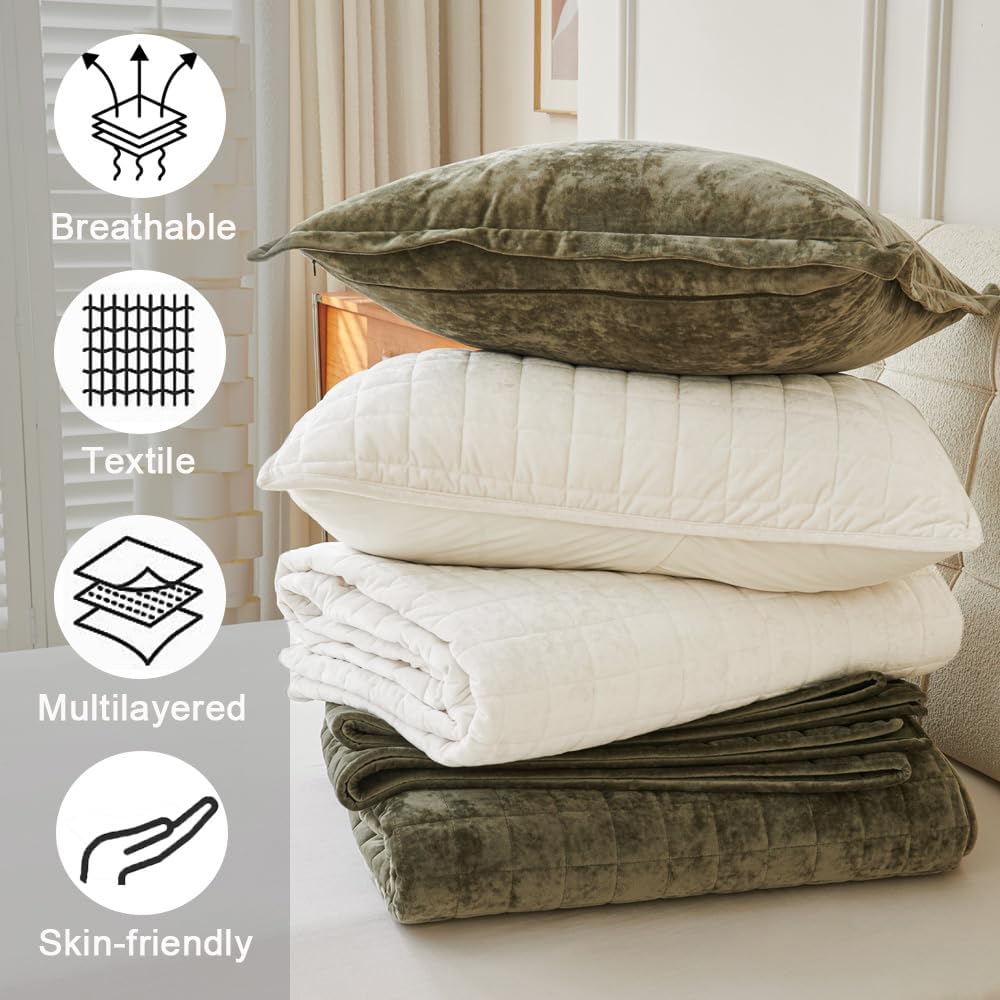LR Rocaloca Velvet Quilt Set Army Green California King