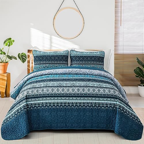 WONGS BEDDING Boho Quilt Set Full Size Blue
