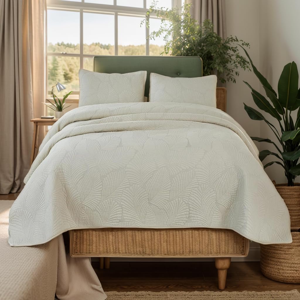 Brandream King Size Quilt Set Cotton Elegant Beige