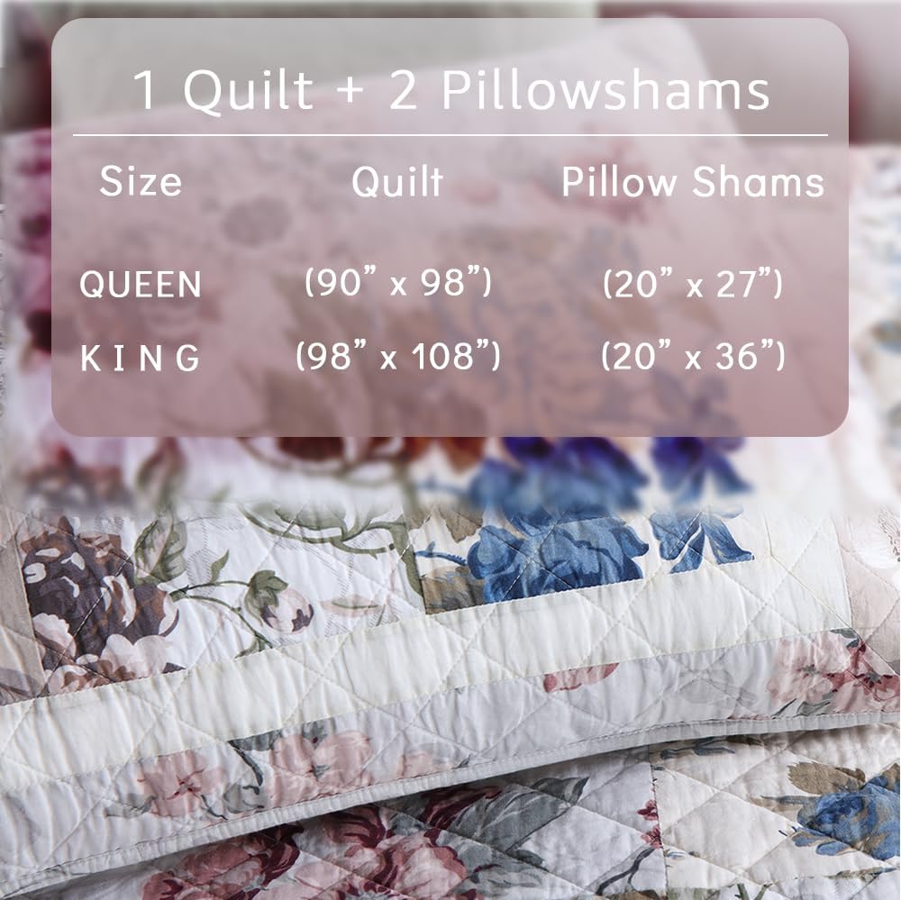 Camandy Cotton Reversible Quilt Bedding Set 3 Pieces King Size