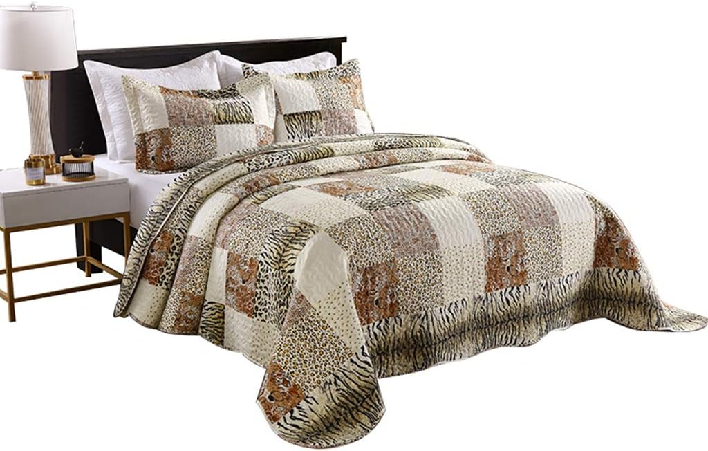 MarCielo 3 Piece Quilt Set Leopard Print Bedspread