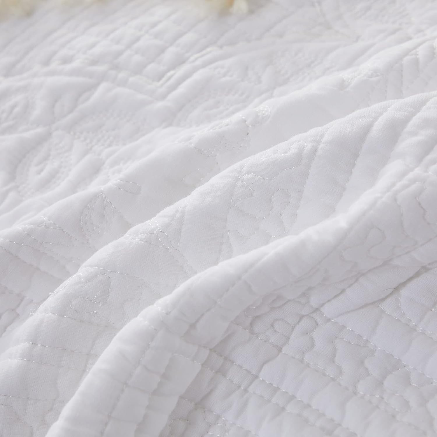 Brandream White Cotton Queen Quilt Set 3PCs